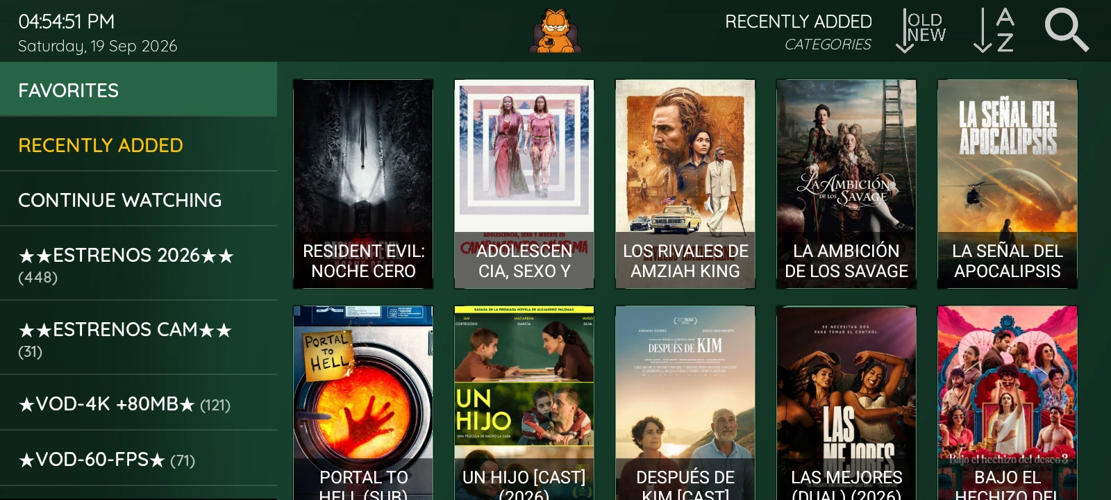 Biblioteca de películas con la paleta de XCIPTV 2100 Green