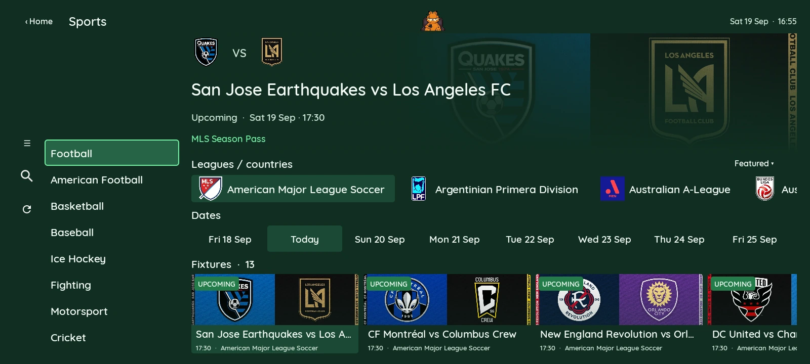 Sports nativo de XCIPTV 2100 Green con ligas y fixtures