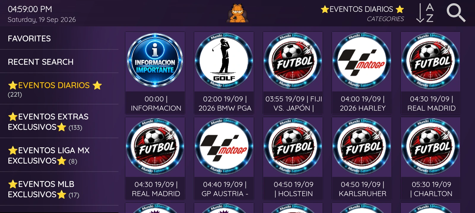 XCIPTV 2100 Purple — Live TV and categories