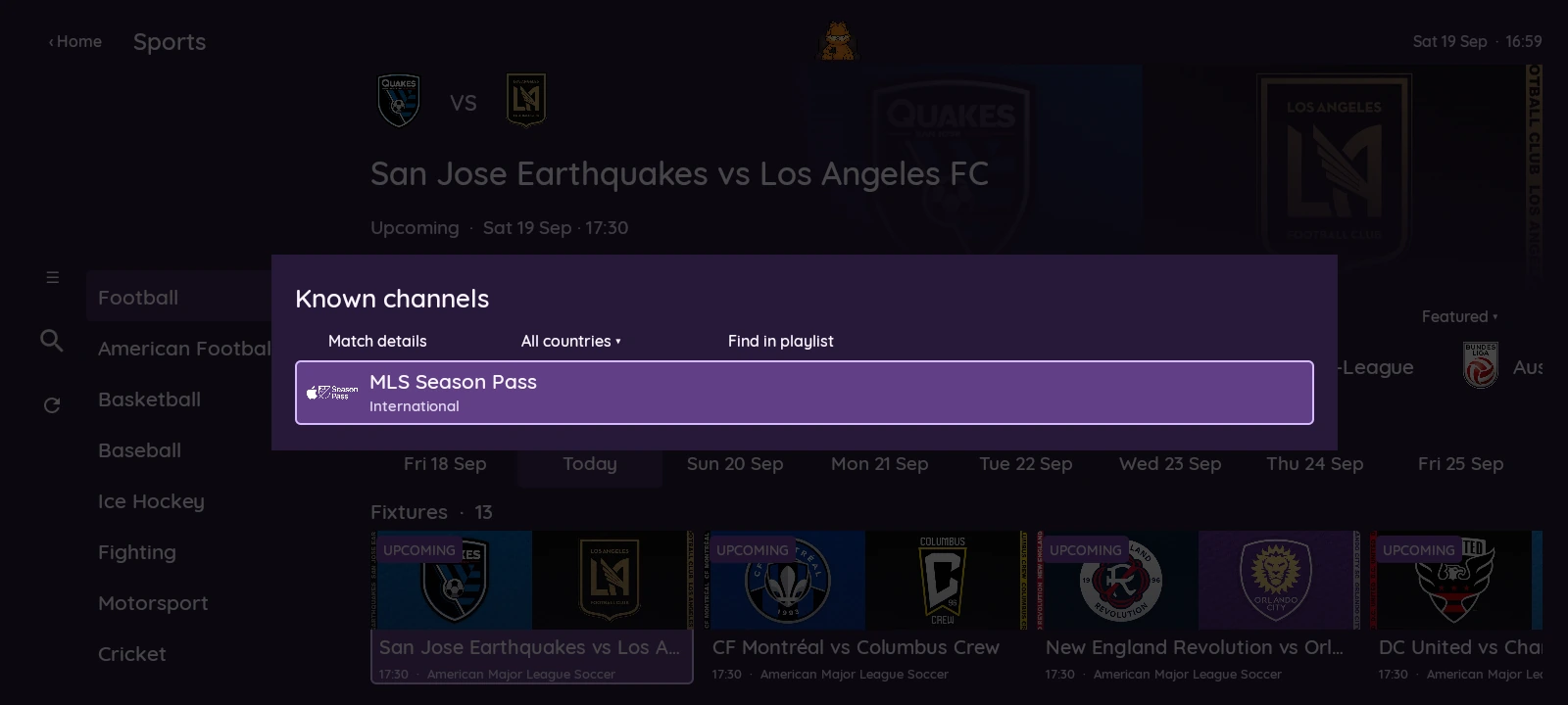 XCIPTV 2100 Purple — Event broadcasters and country filter