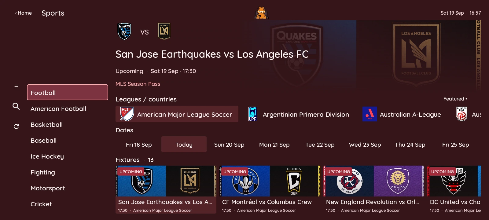 XCIPTV 2100 Red — Sports con ligas, fondos y eventos