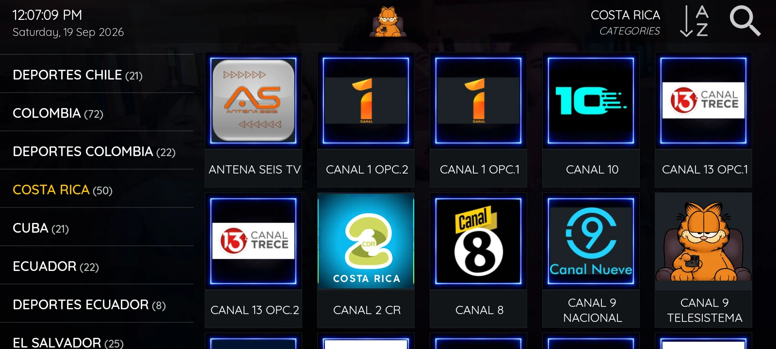 XCIPTV 2100 Live TV browser with category navigation and channel logos