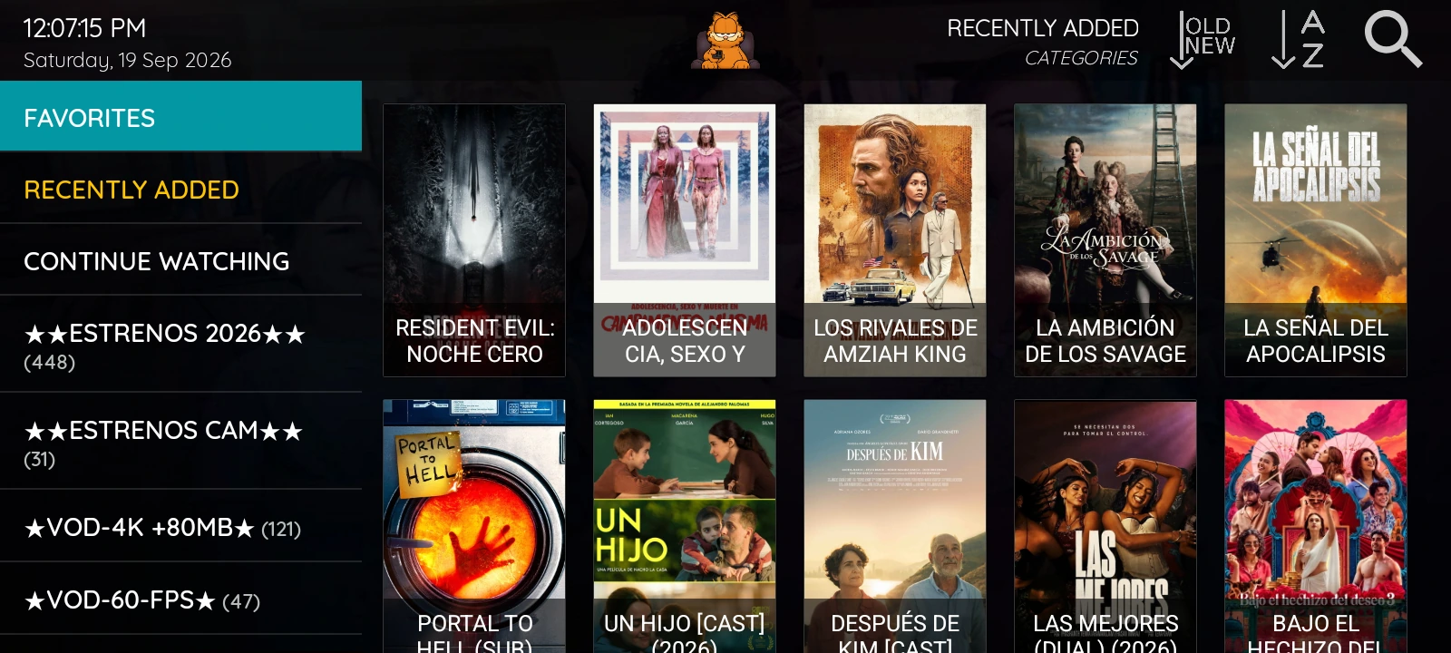 XCIPTV 2100 Movies library with poster artwork and categories