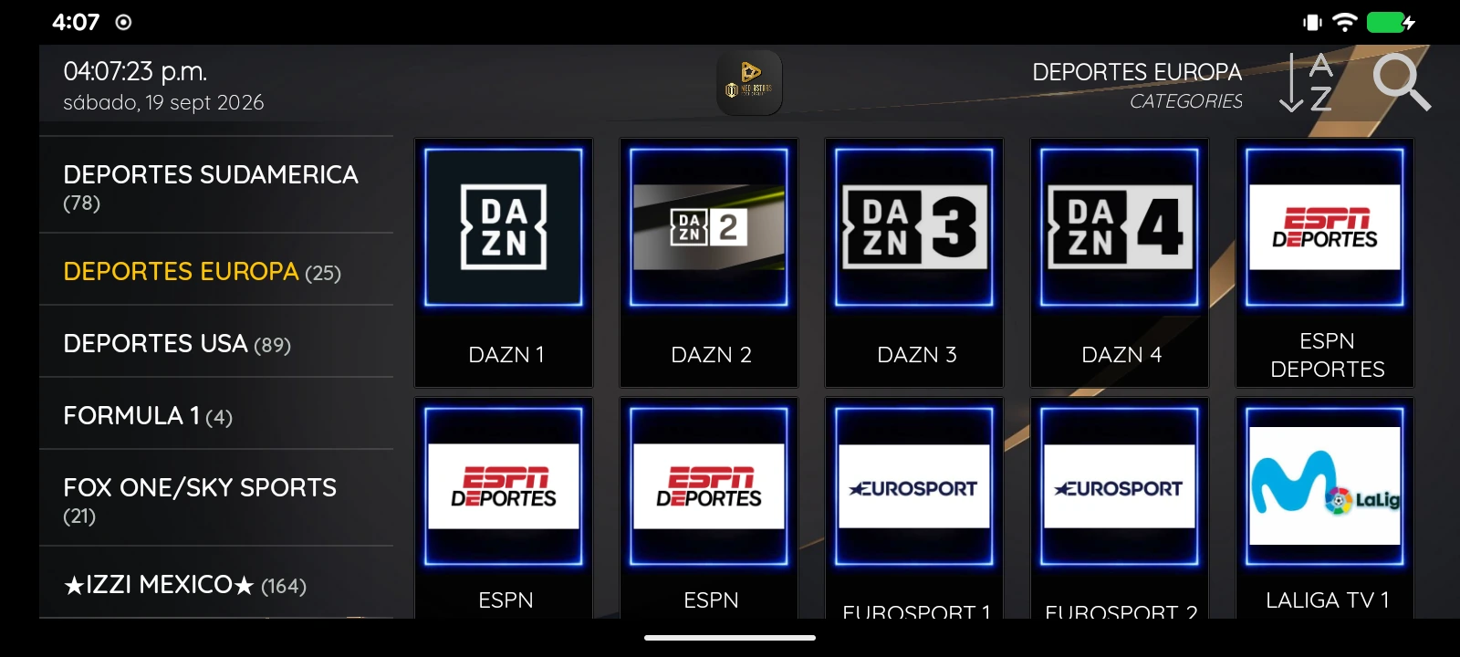 Live TV with categories and channel logos