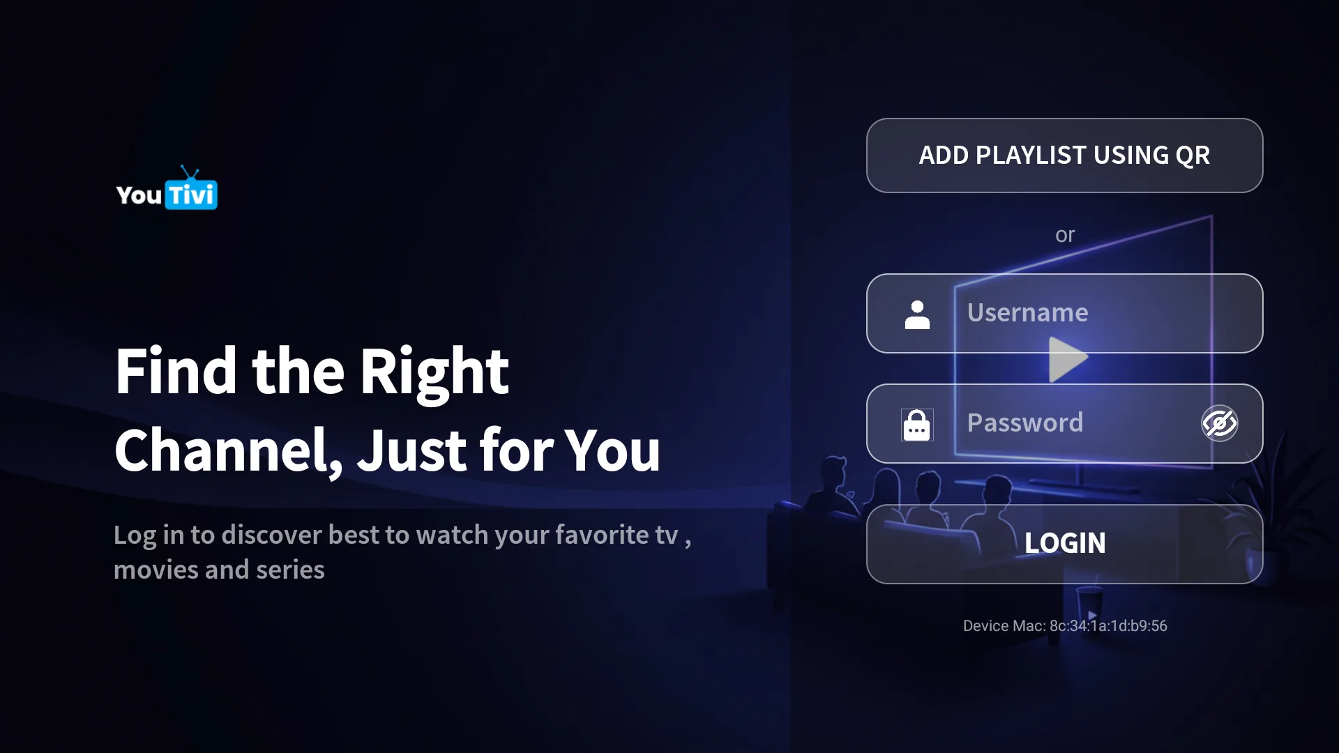 YOUTIVI ULTRA 6 TOPICS — pantalla de Login, tema split