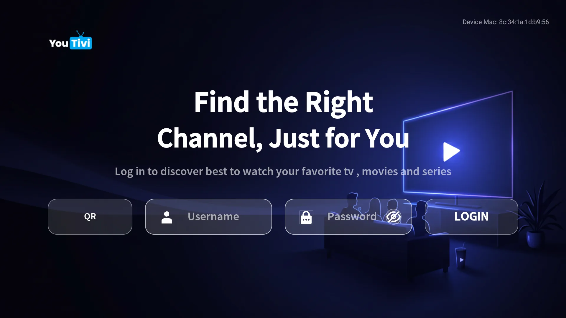 YOUTIVI ULTRA 6 TOPICS — pantalla de Login, tema barra inferior