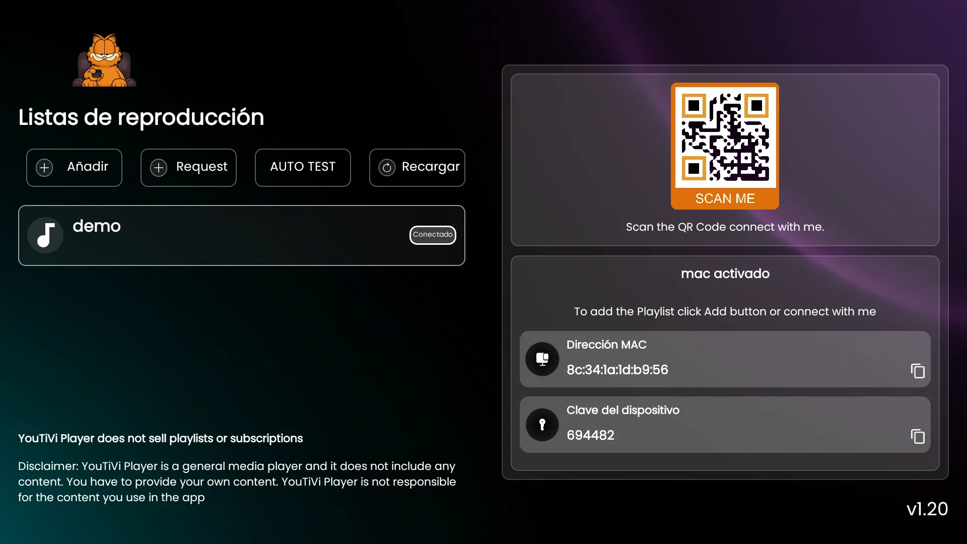 YOUTIVI ULTRA 6 TOPICS — Playlists con el botón AUTO TEST, MAC y clave del dispositivo