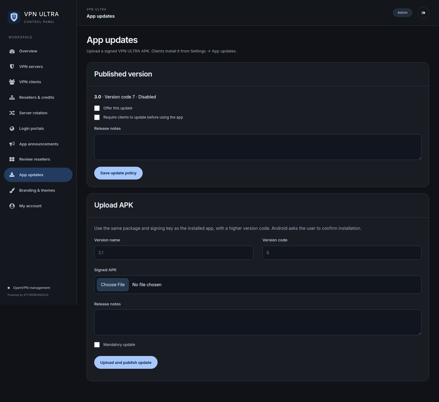 Keeping a VPN service organized with the VPN ULTRA panel
